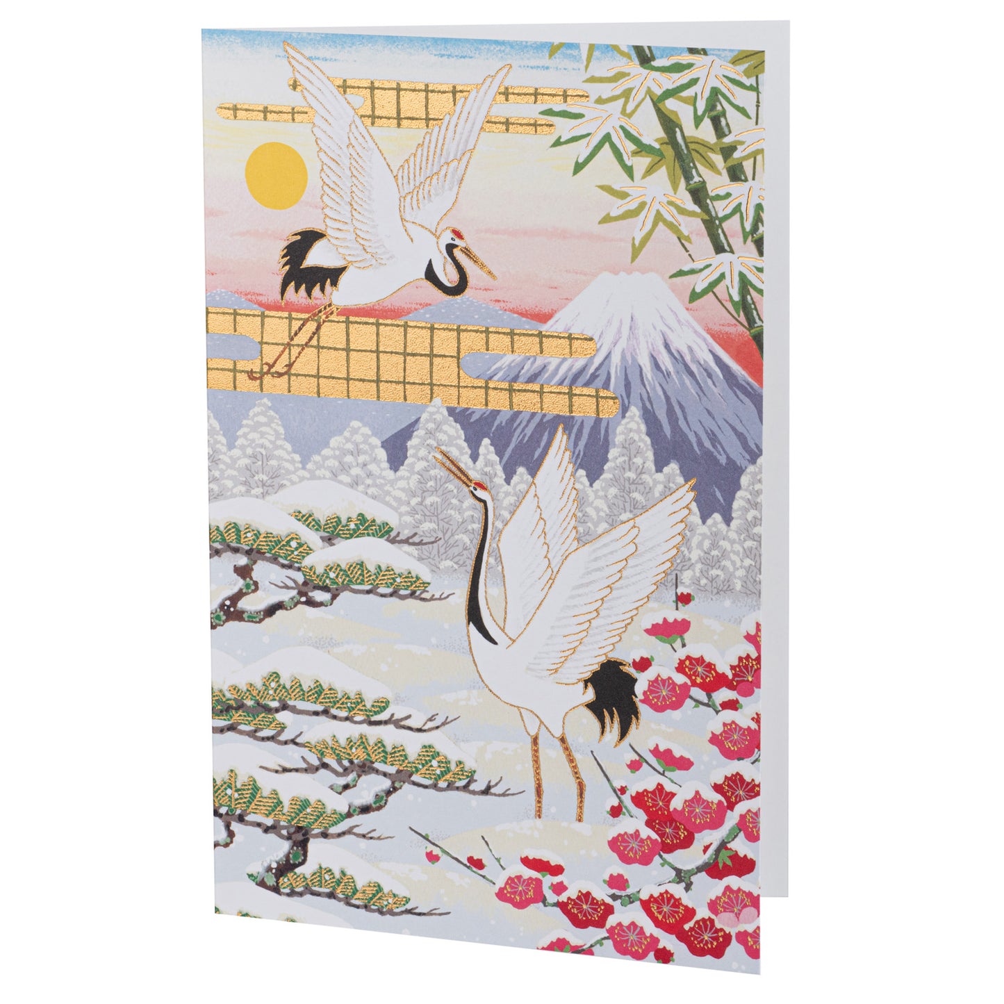 Courting Cranes in Winter Japanese Card