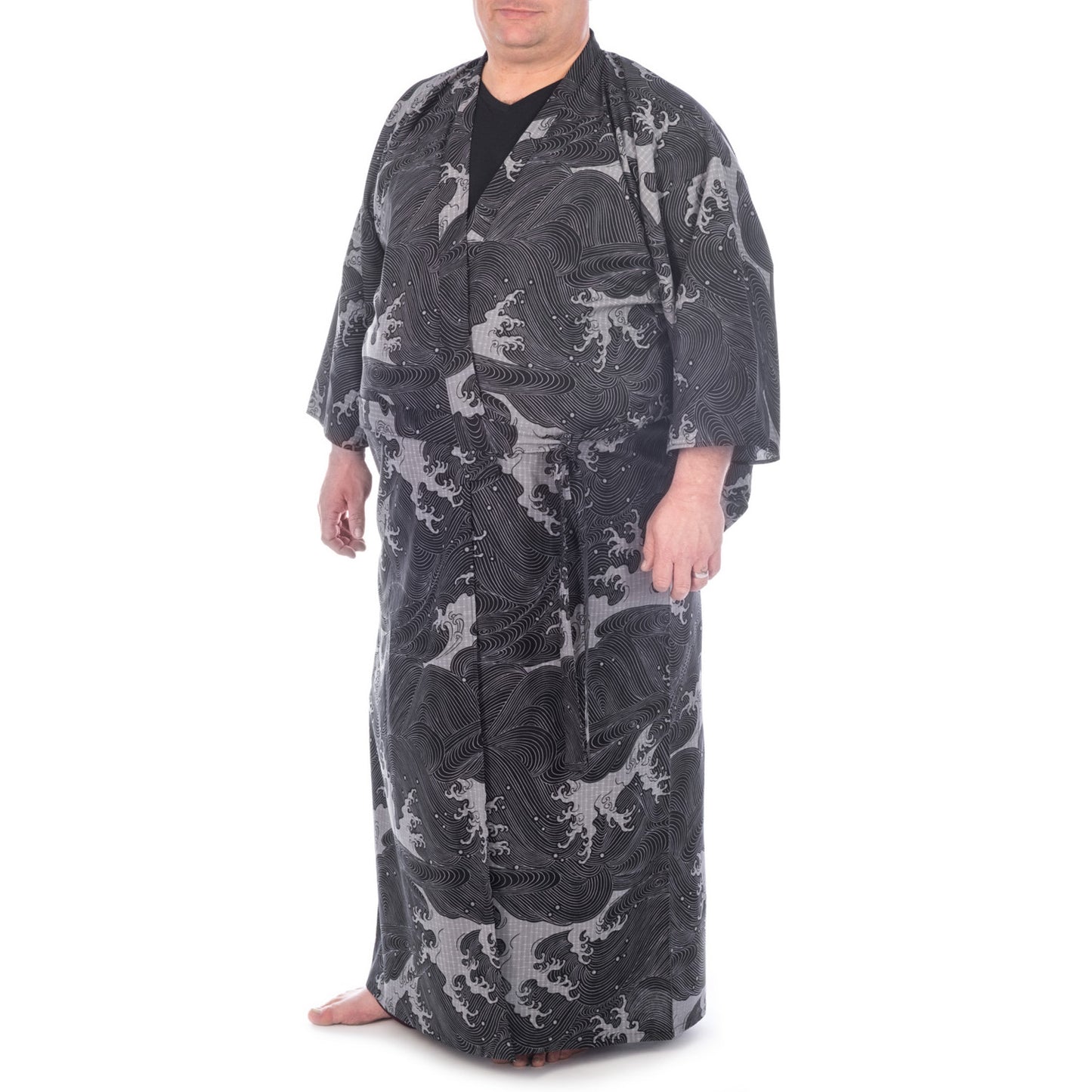 Extra Large Japanese Kimono Wave Long Black