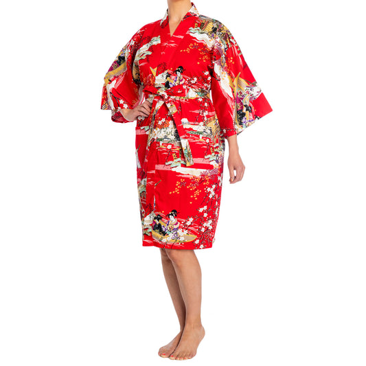 Geisha Short Red Japanese Kimono