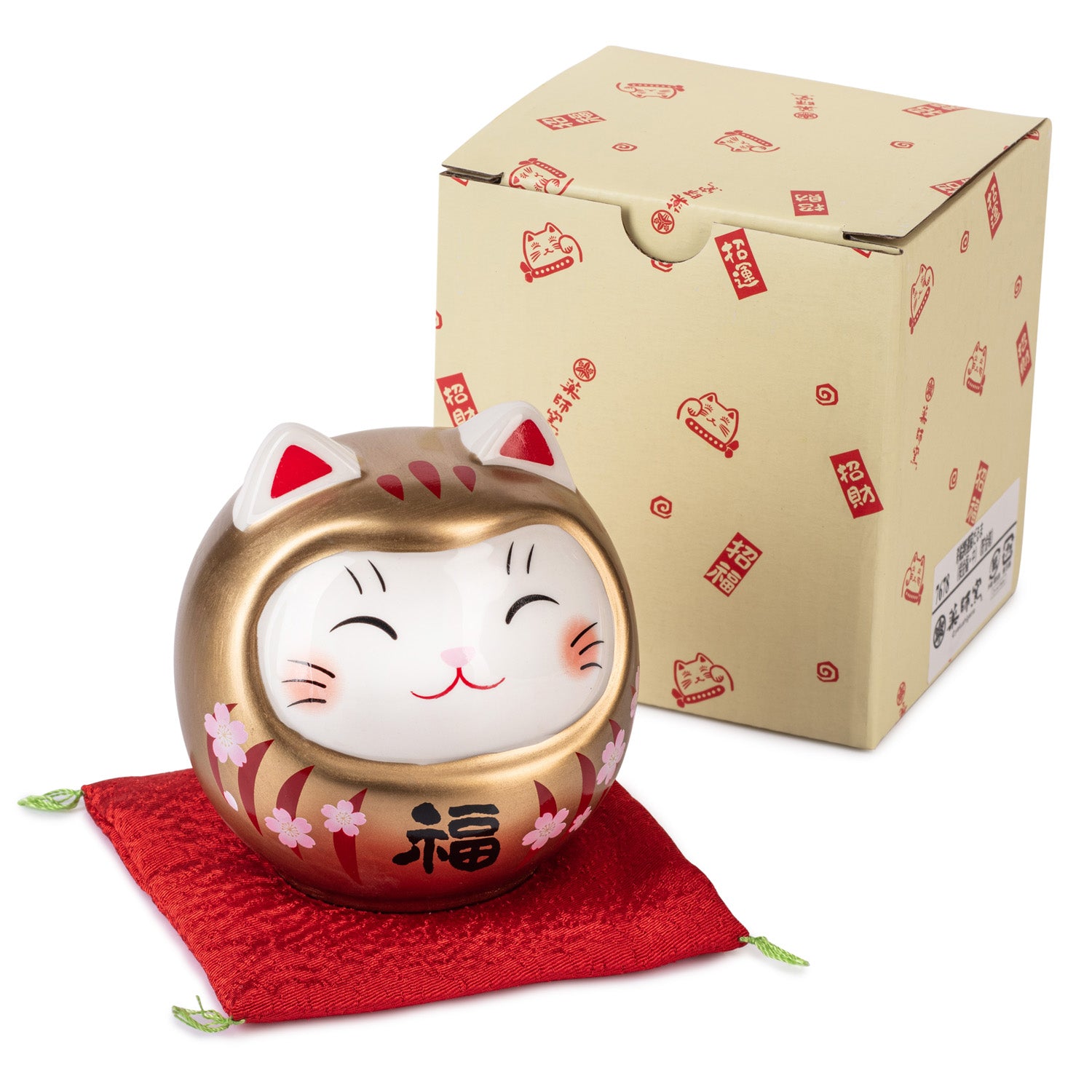Gold Daruma Lucky Cat Japanese Piggy Bank