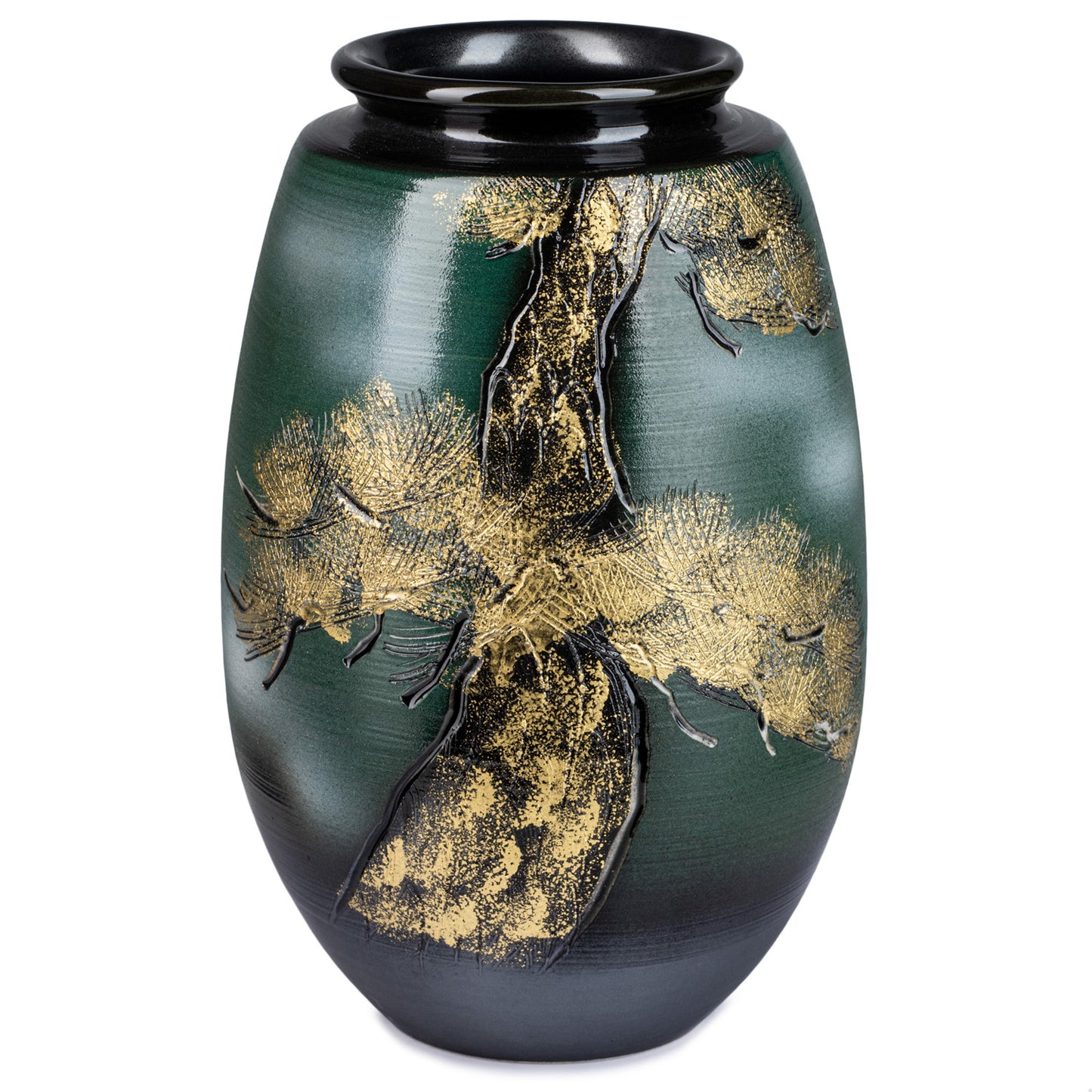 Green and Gold Kinsai Pine Japanese Vase