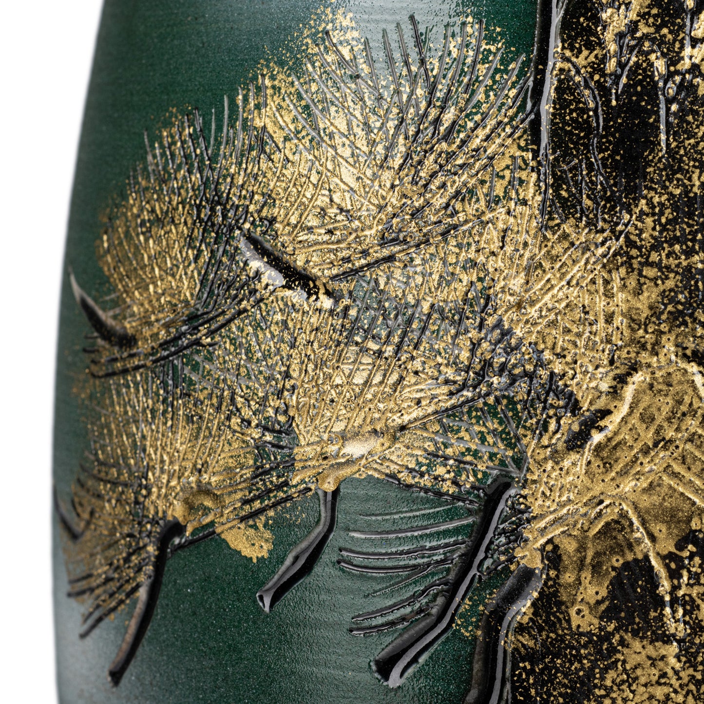 Green and Gold Kinsai Pine Japanese Vase