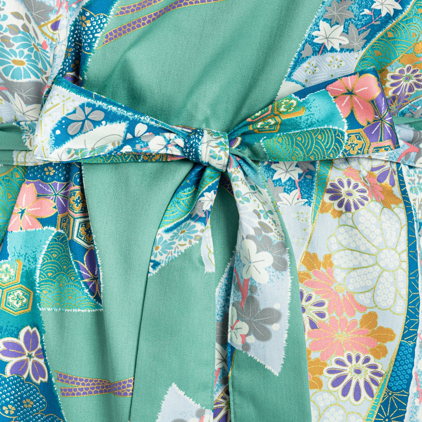 Green Ribbon Long Japanese Cotton Yukata XL