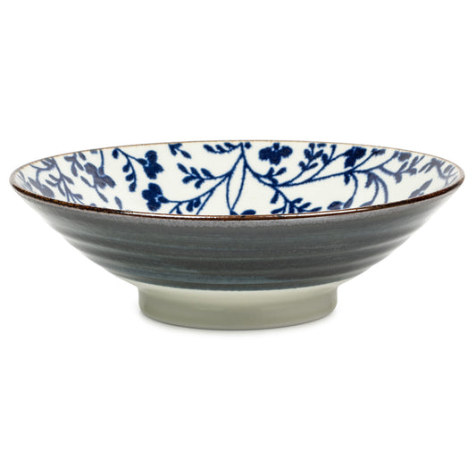 Indigo Blue Floral Large Japanese Serving Bowl