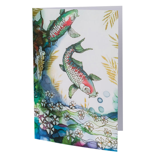 Koi in the Lake Silk Painting Greetings Card