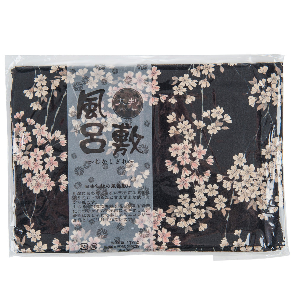 Large Black Cherry Blossom Japanese Furoshiki