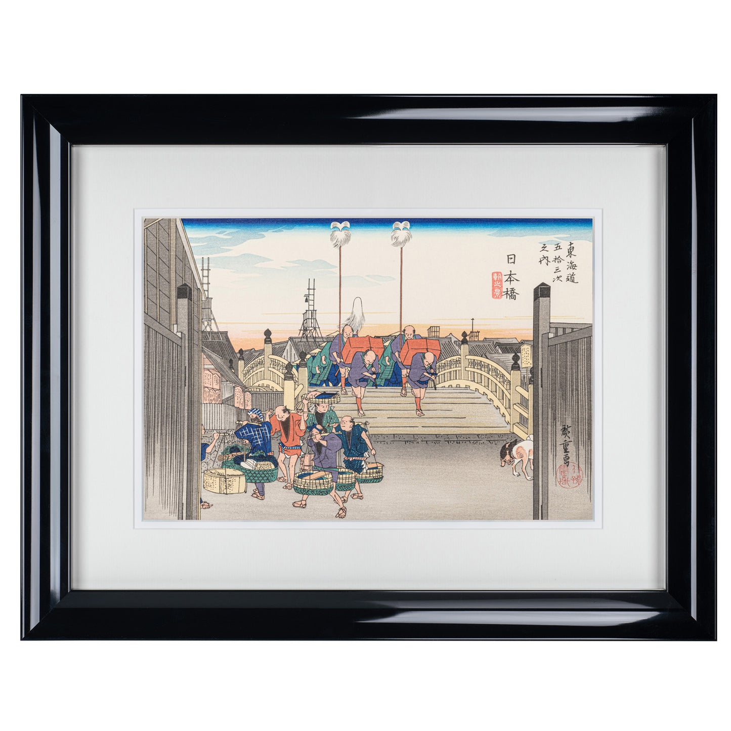 Framed Morning View of Nihonbashi Woodblock Print