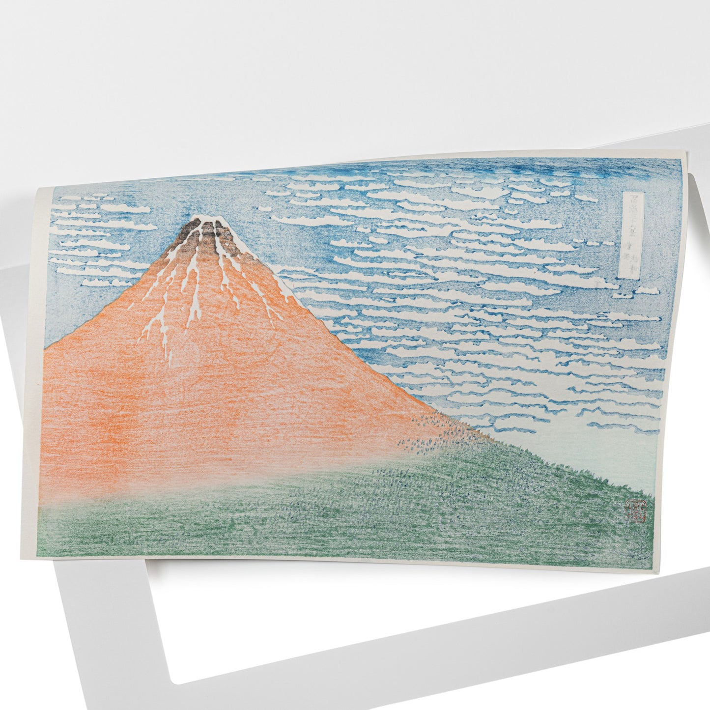 Mount Fuji on Breezy Clear Day Woodblock Print