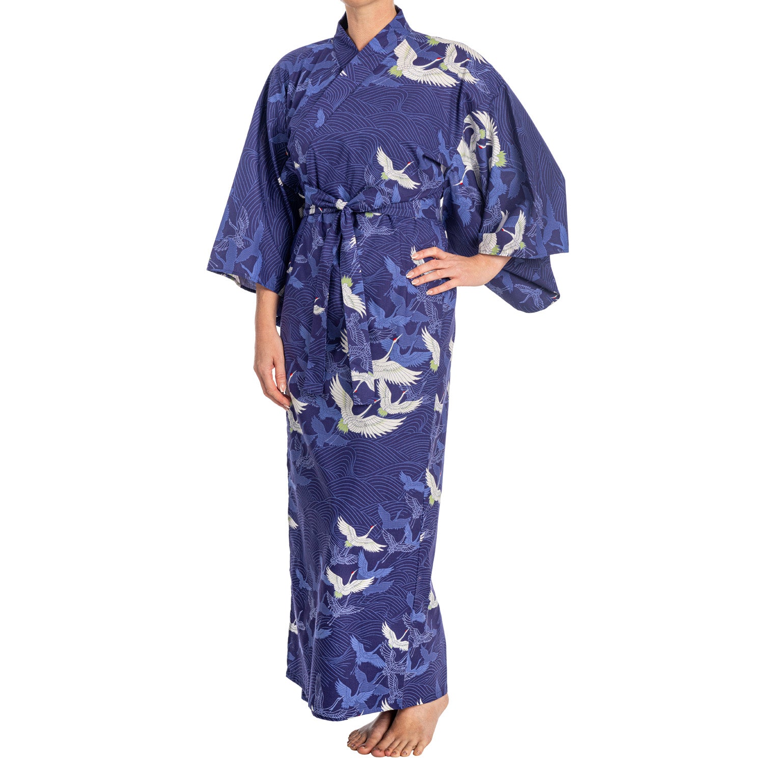 Navy Blue Crane Long Japanese Cotton Kimono – The Japanese Shop