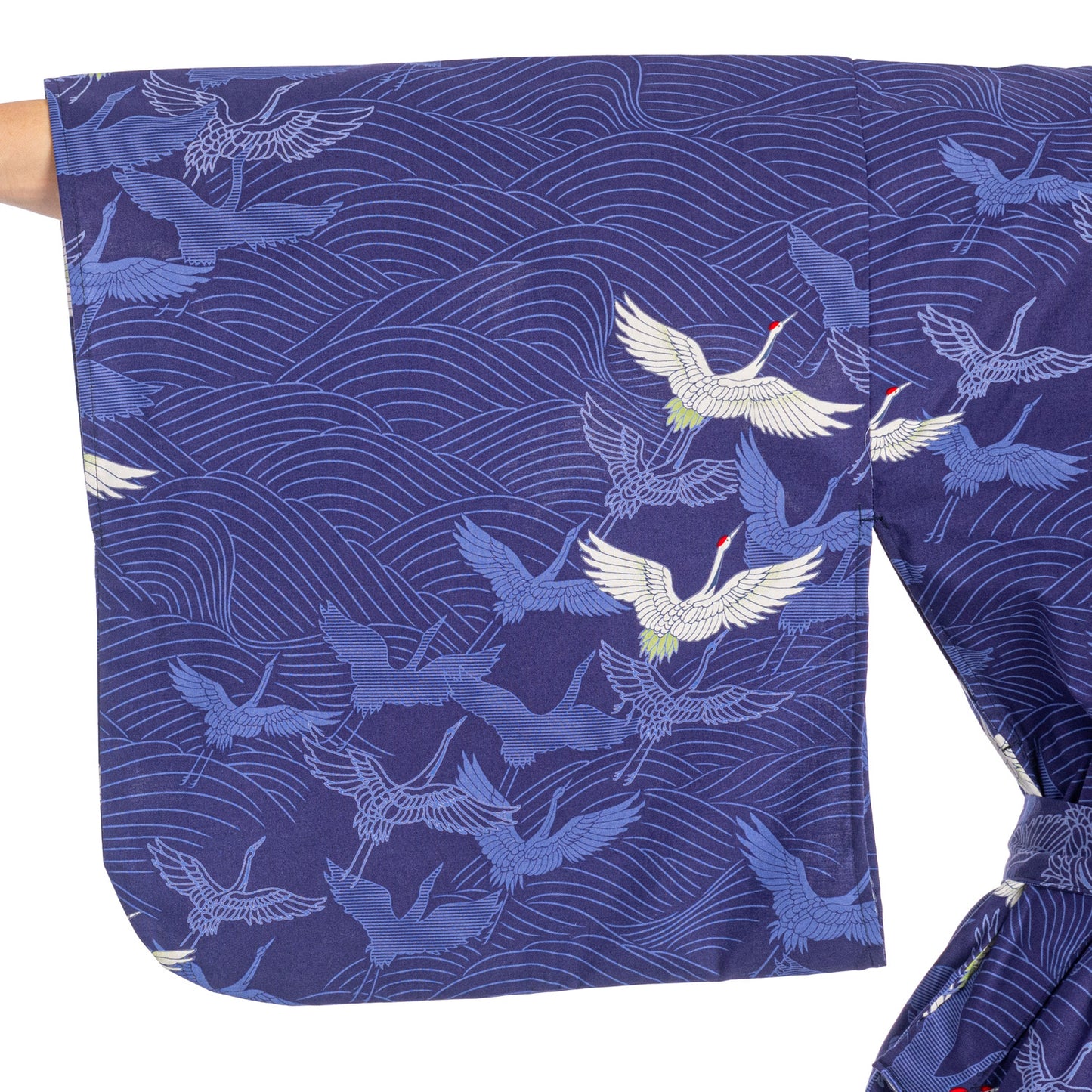 Navy Blue Crane Long Japanese Cotton Kimono