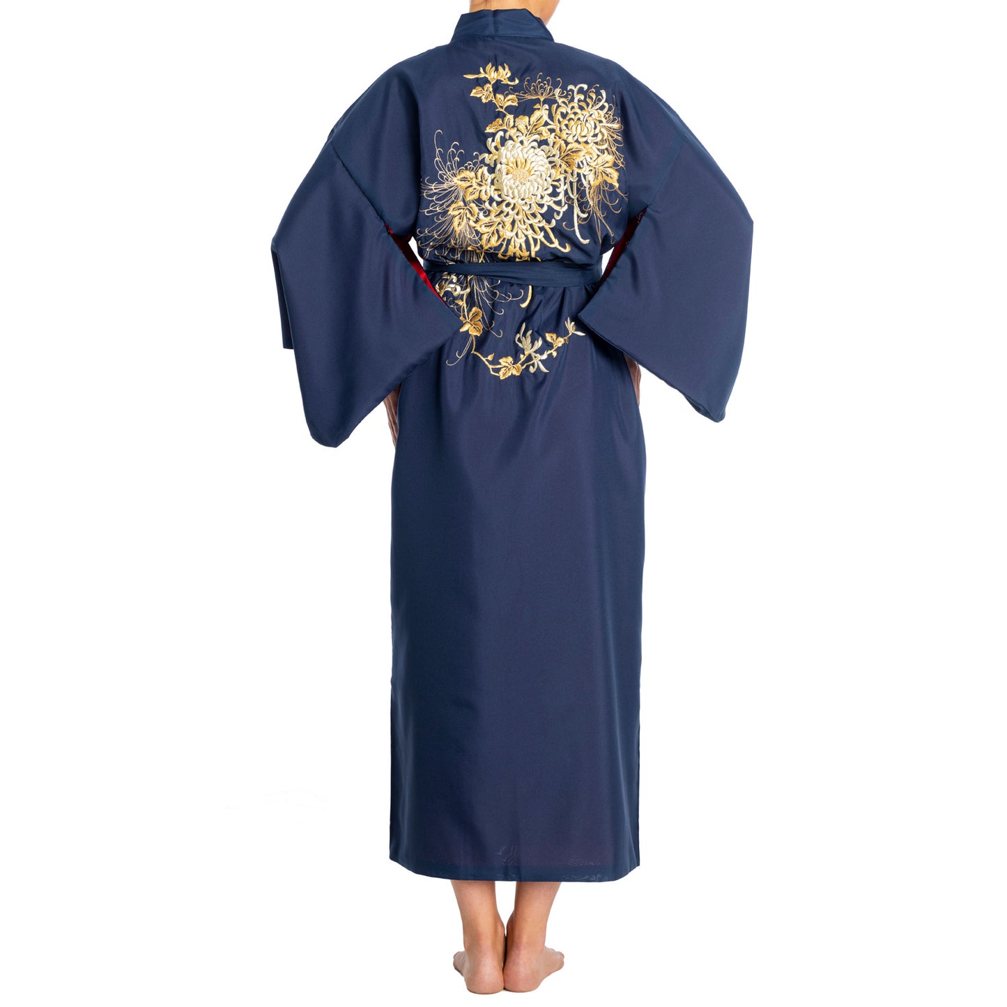 Navy Chrysanthemum Polyester Japanese Yukata