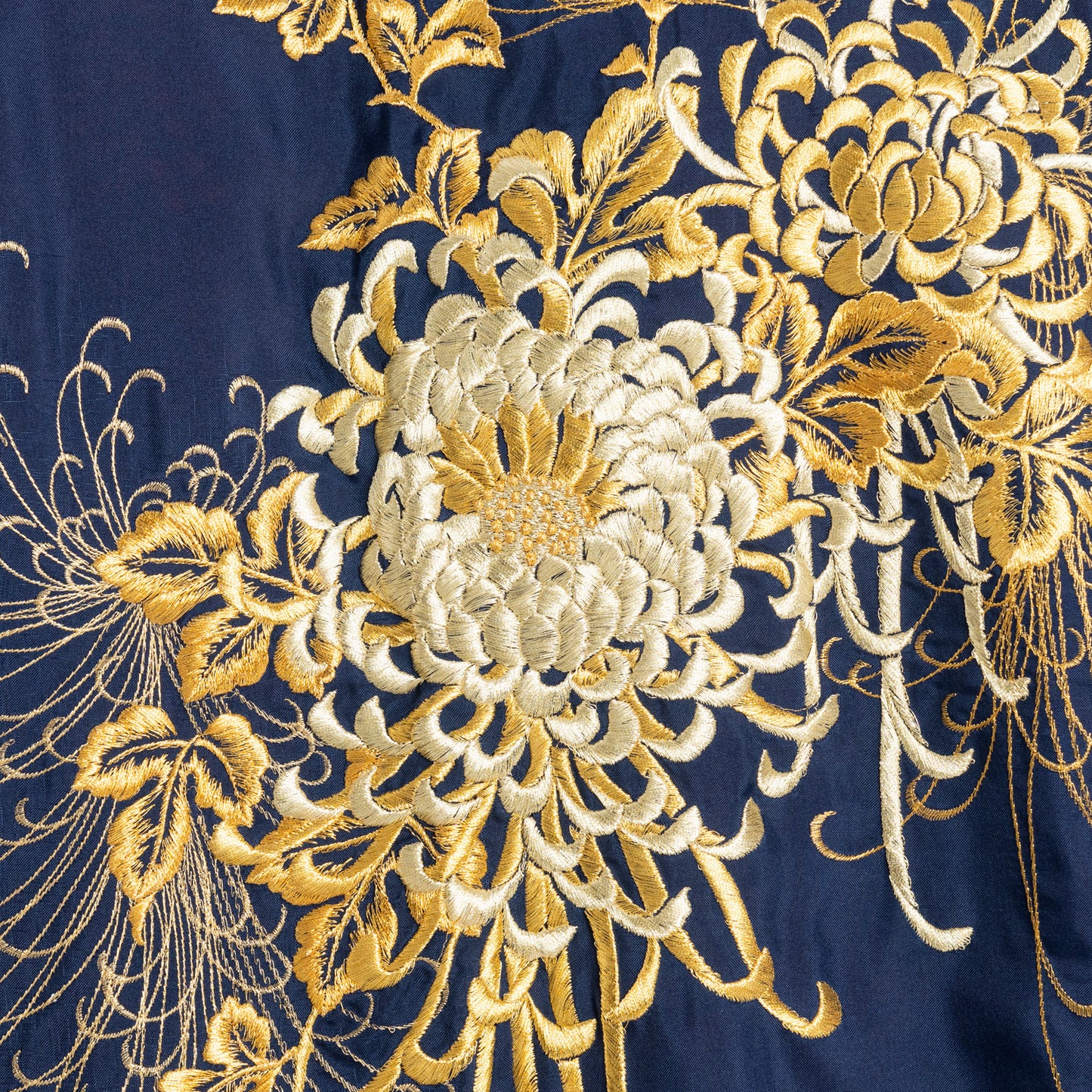 Navy Chrysanthemum Polyester Japanese Yukata