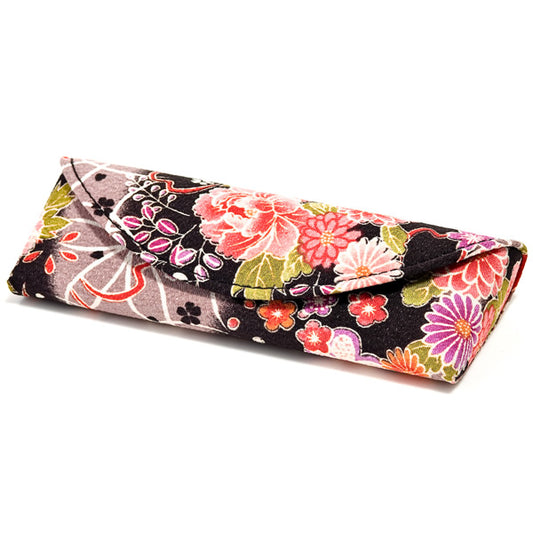 Black Kuro Floral Japanese Glasses Case