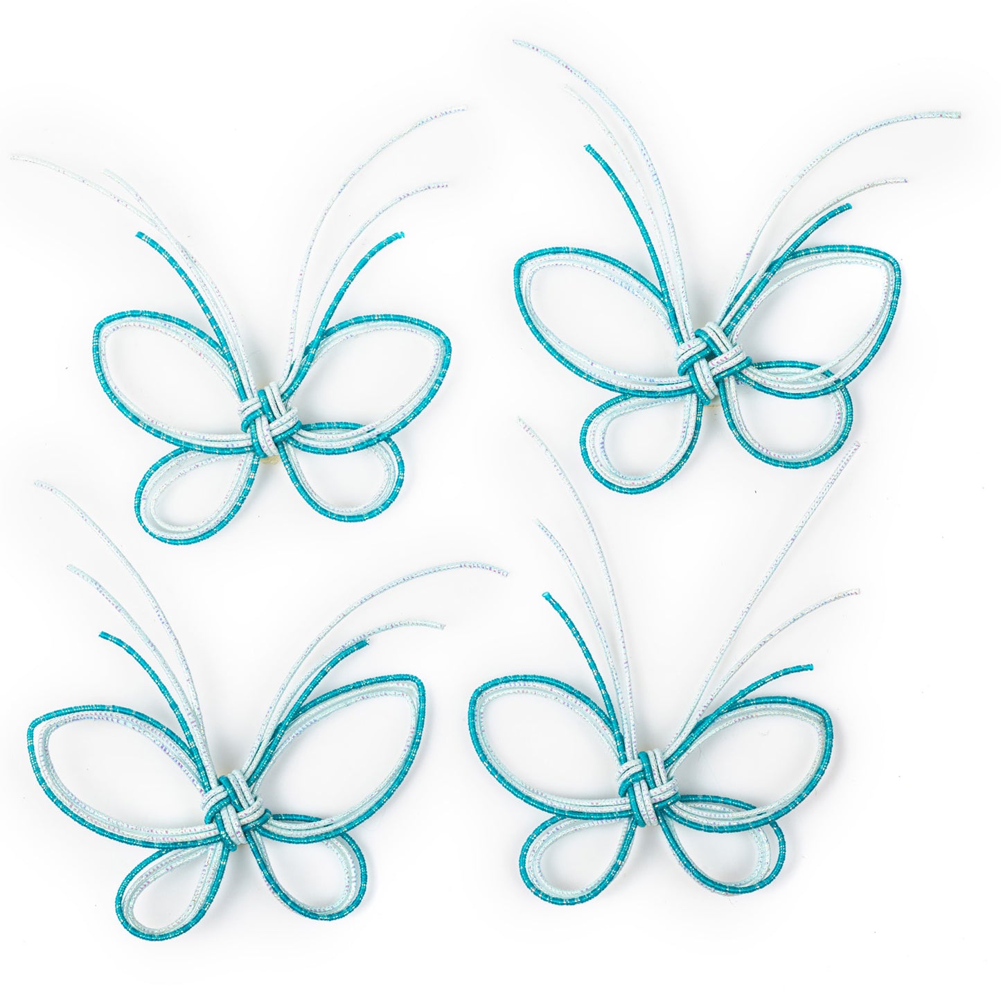 Pack 4 Blue and Silver Japanese Mizuhiki Butterflies
