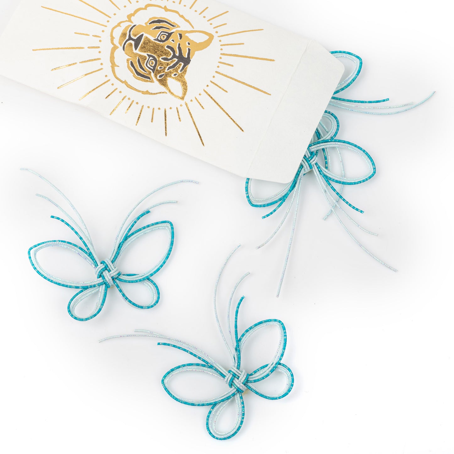 Pack 4 Blue and Silver Japanese Mizuhiki Butterflies
