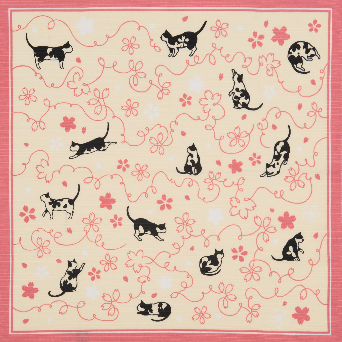 Pink Lucky Cat Japanese Cotton Handkerchief