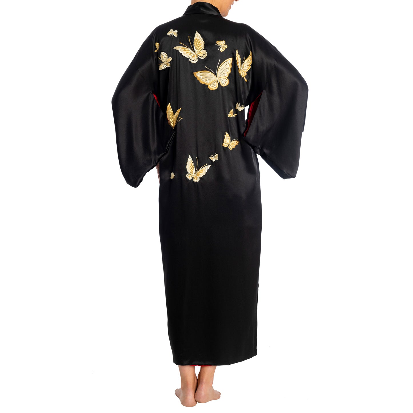 Premium Butterfly Black Silk Japanese Kimono