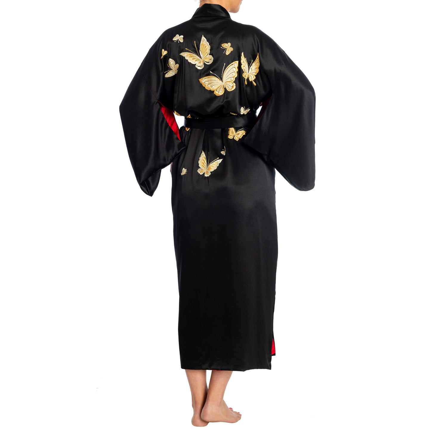 Premium Butterfly Black Silk Japanese Kimono