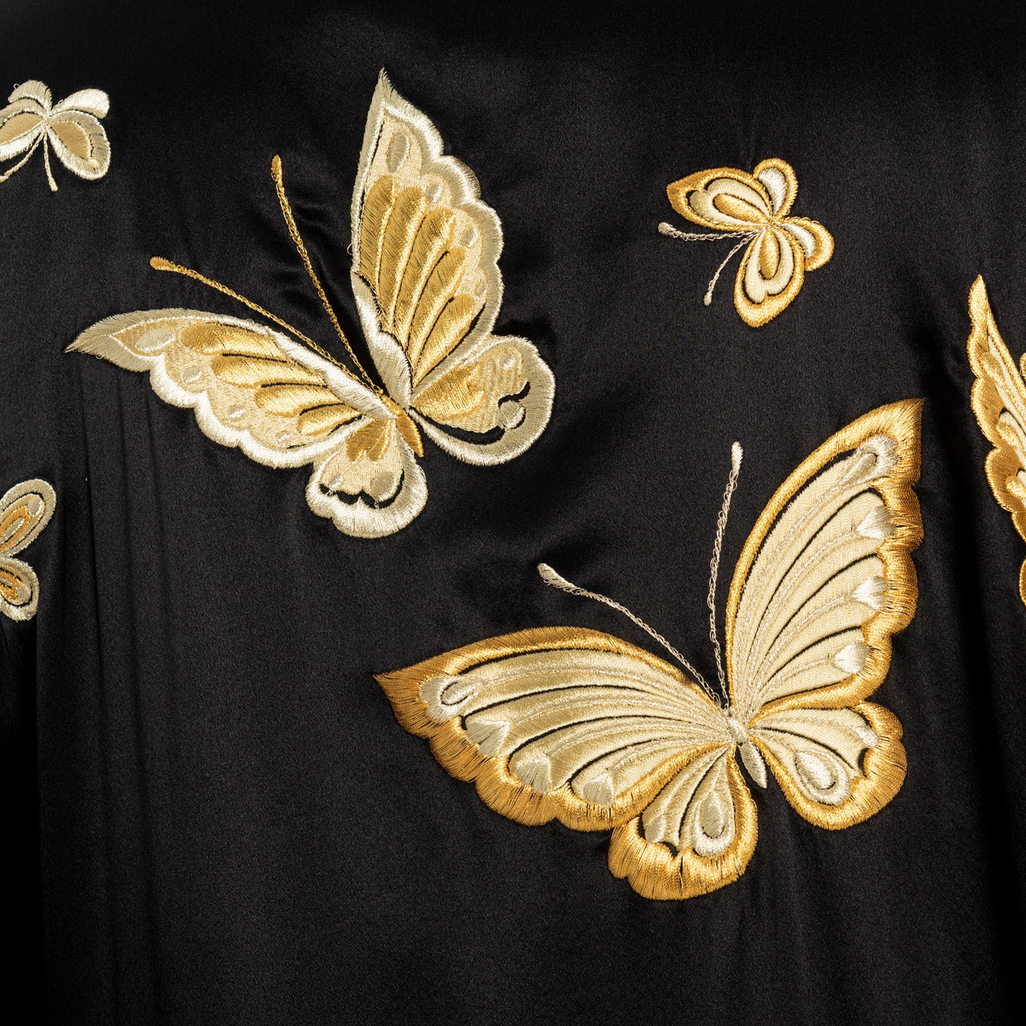 Premium Butterfly Black Silk Japanese Kimono