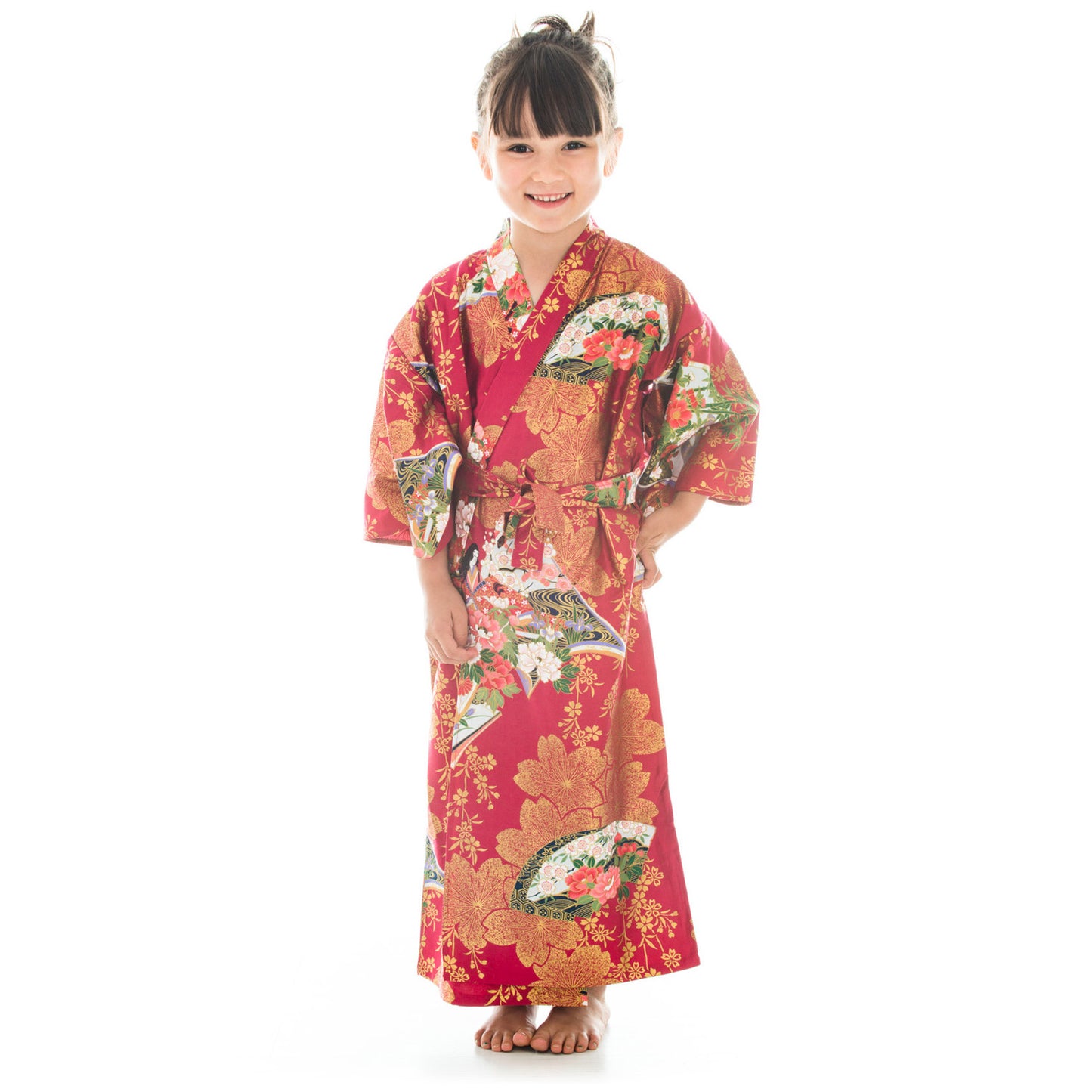 Age 6 to 7 Red Cotton Japanese Girls Kimono