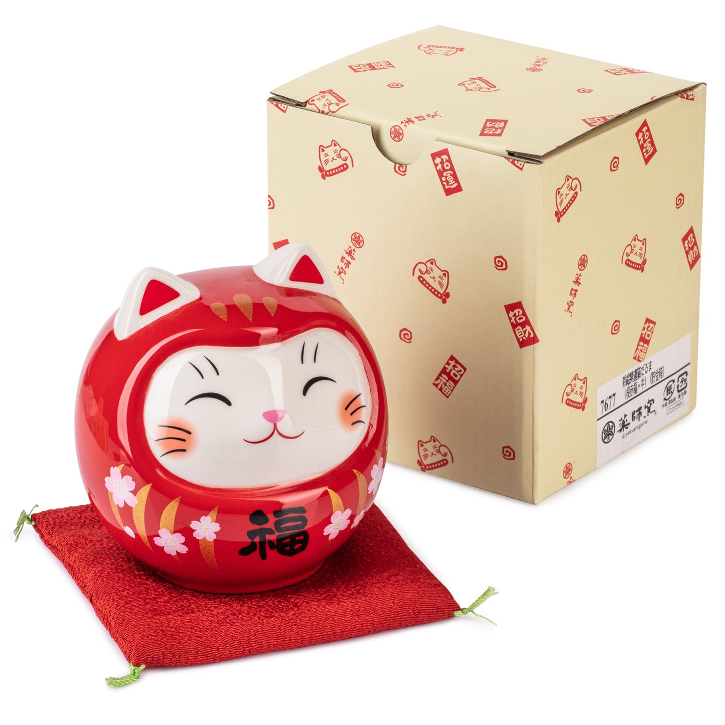 Red Daruma Lucky Cat Japanese Piggy Bank