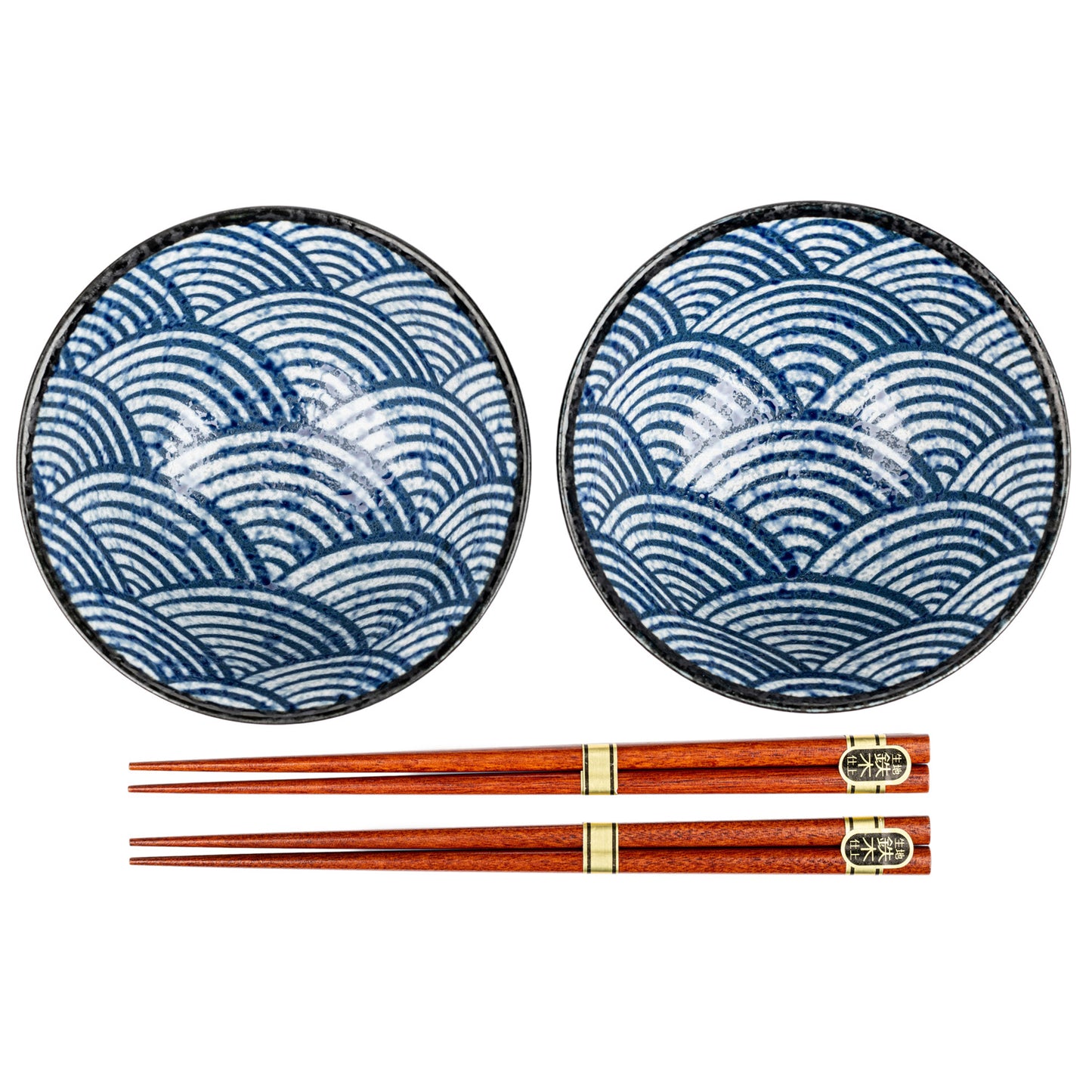 Seikaiha Ceramic Japanese Rice Bowl Set