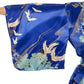 Silk Crane Print Long Blue Japanese Kimono