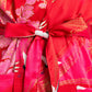 Silk Crane Print Short Red Japanese Kimono