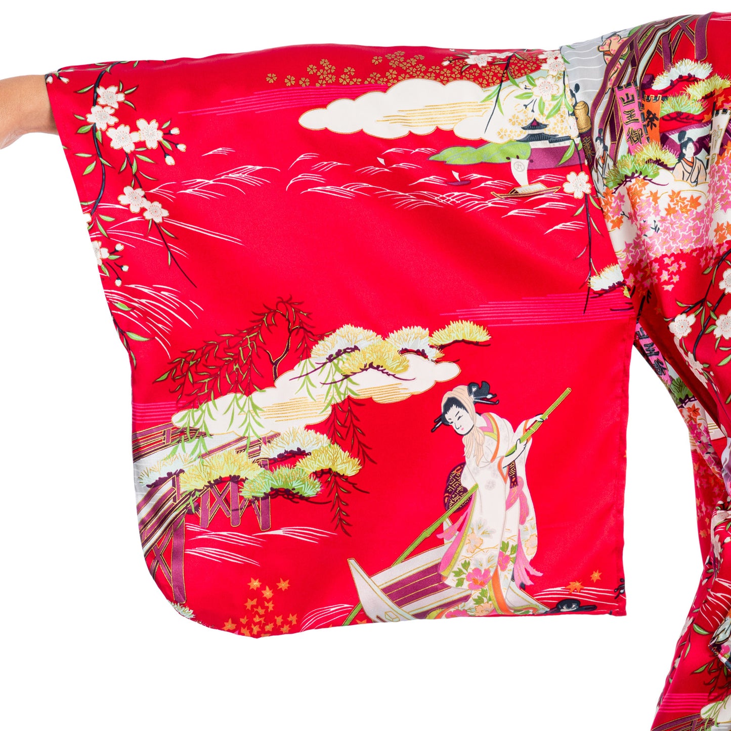 Silk Ukiyoe Print Long Red Japanese Kimono