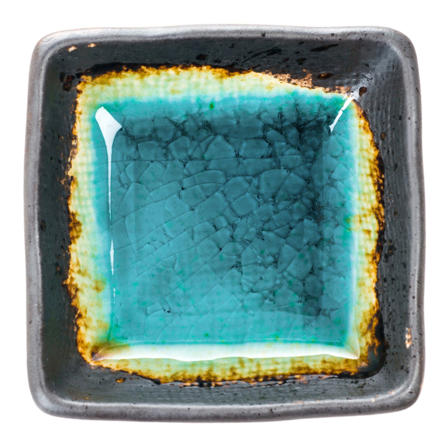 Square Turquoise Crackleglaze Japanese Sauce Dish