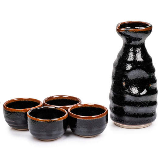 Tenmoku Black Japanese Sake Set
