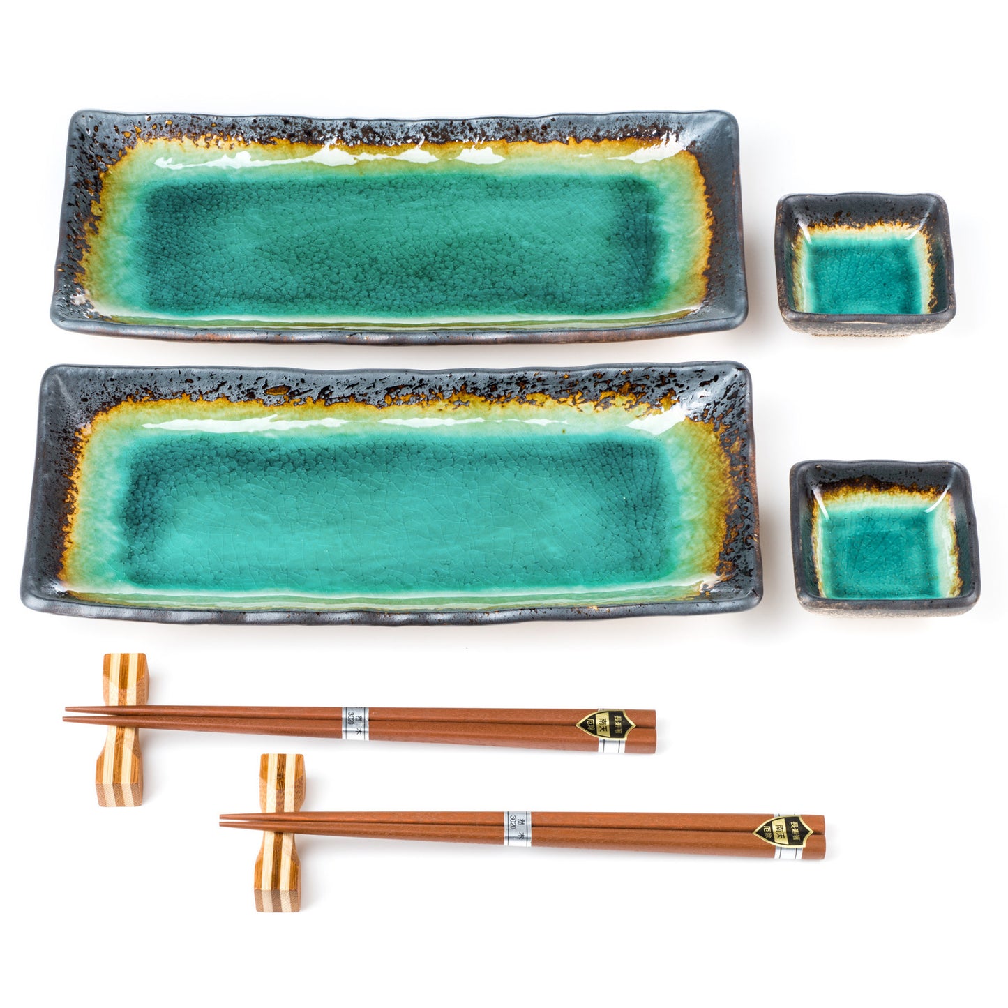 Turquoise Crackleglaze Oblong Plate Set