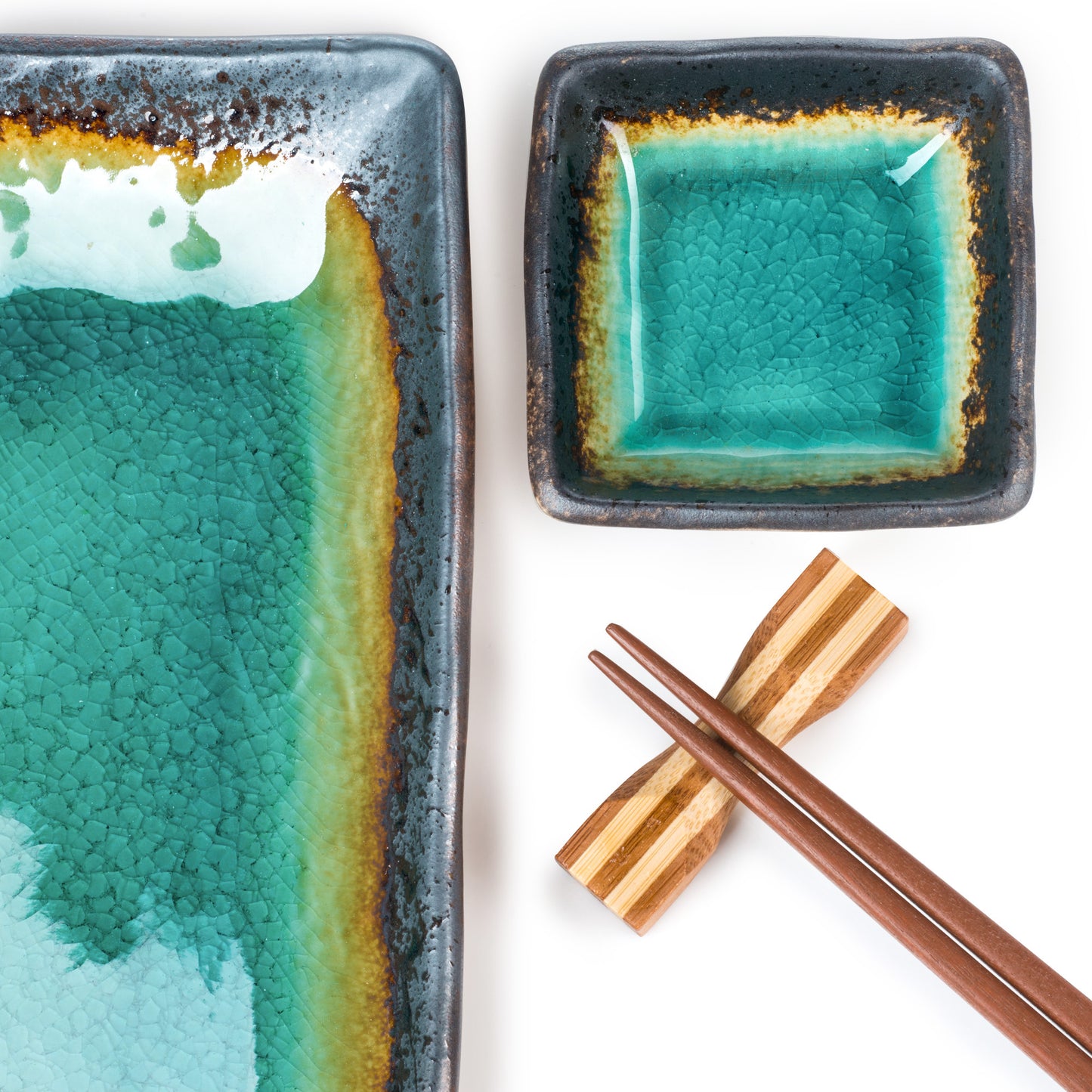 Turquoise Crackleglaze Oblong Plate Set