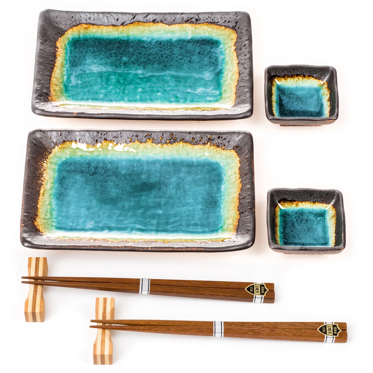 Turquoise Crackleglaze Sushi Plate Set