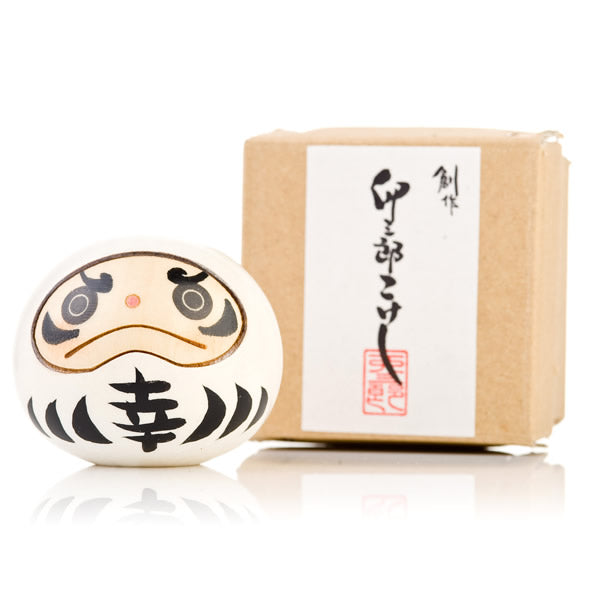 White Happiness Daruma Kokeshi Doll