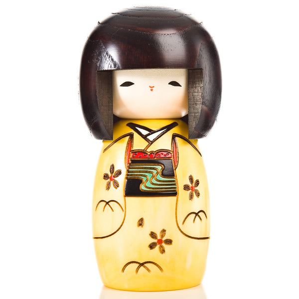 Yellow Happy Girl Authentic Kokeshi Doll