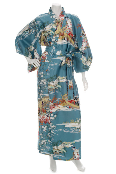 Blue Cotton Geisha Girl Kimon