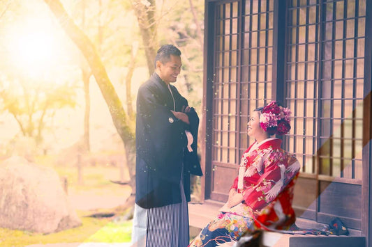 Japanese romance in full swing as a couple chat outside.