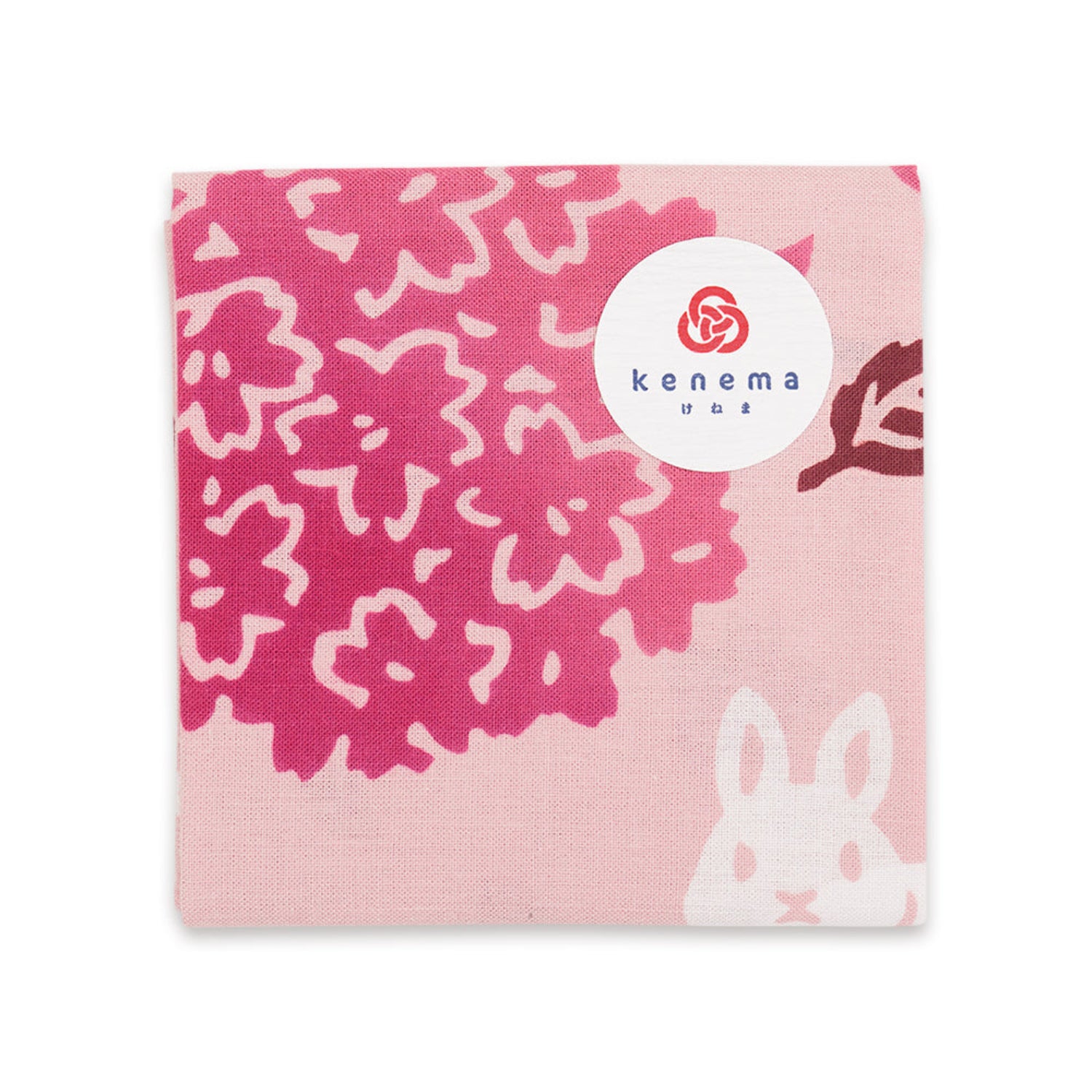 Pink Cherry Blossom and Rabbit Japanese Handkerchief folded