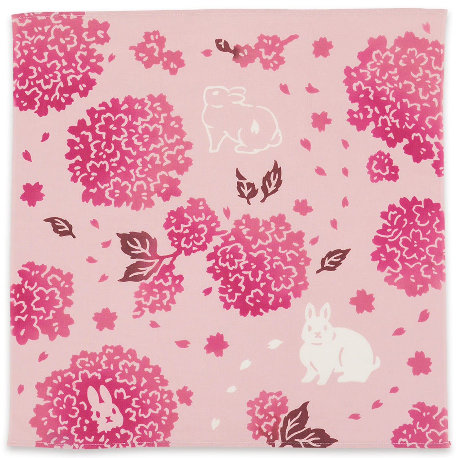 Pink Cherry Blossom and Rabbit Japanese Handkerchief