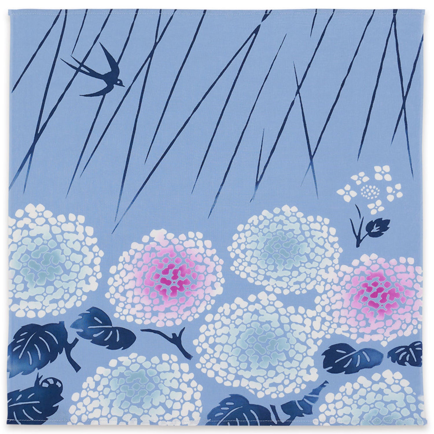 Swallow and Hydrangeas Japanese Handkerchief