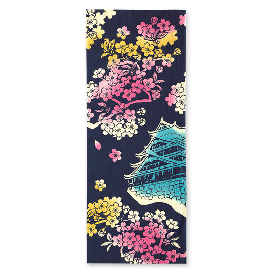 Castle and Cherry Blossoms Japanese Cotton Tenugui