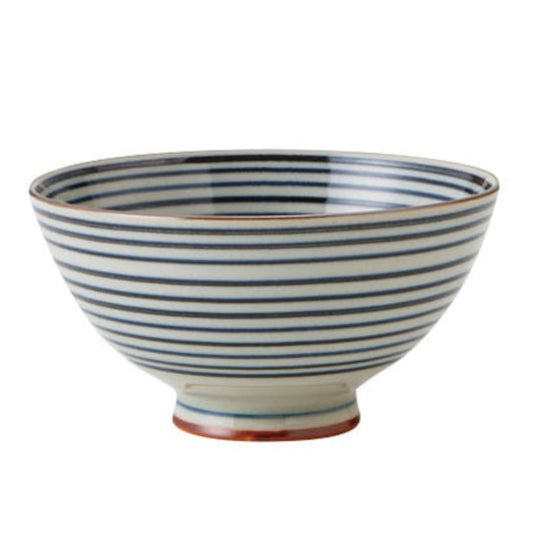 Kozome Blue Stripe Ceramic Japanese Rice Bowl