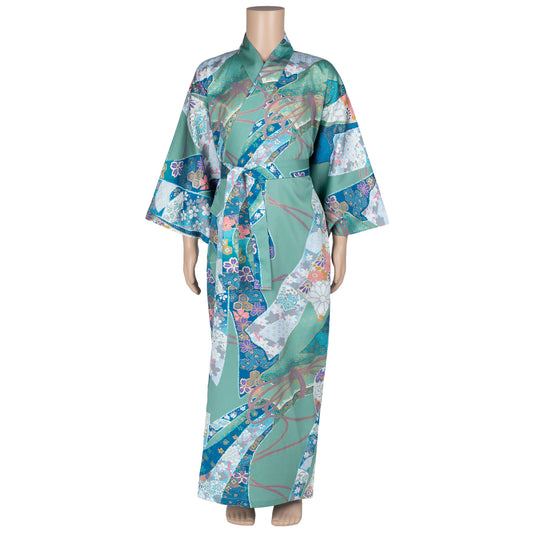 Age 8 to 9 Green Ribbon Cotton Japanese Girls Kimono