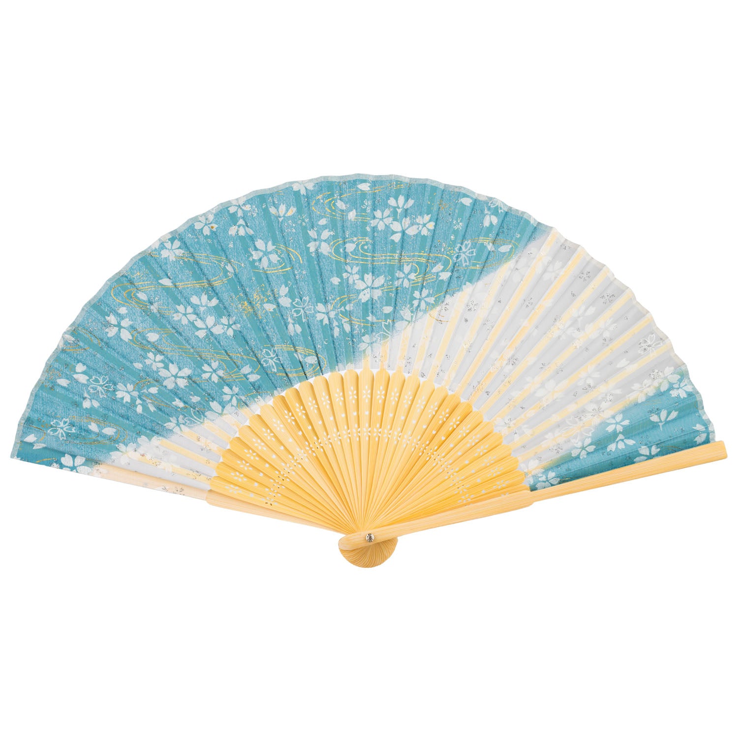Baby Blue Cherry Blossom Japanese Folding Fan