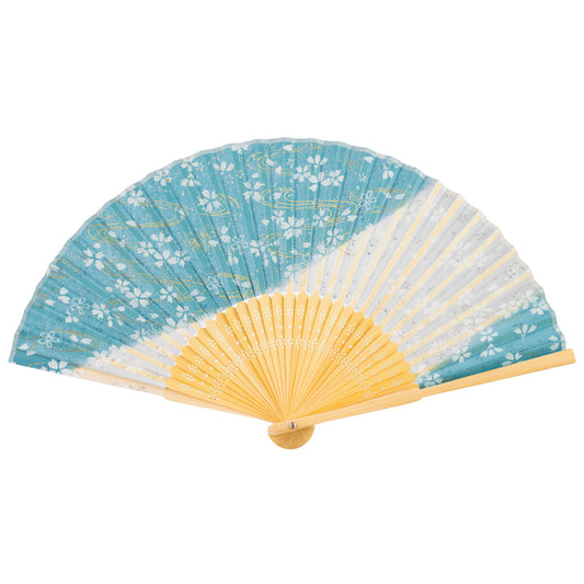 Baby Blue Cherry Blossom Japanese Folding Fan