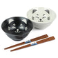 Black and White Lucky Cat Japanese Bowl Set