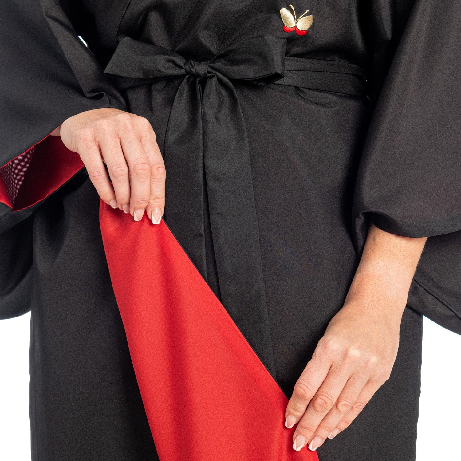 Black Butterfly Polyester Japanese Kimono