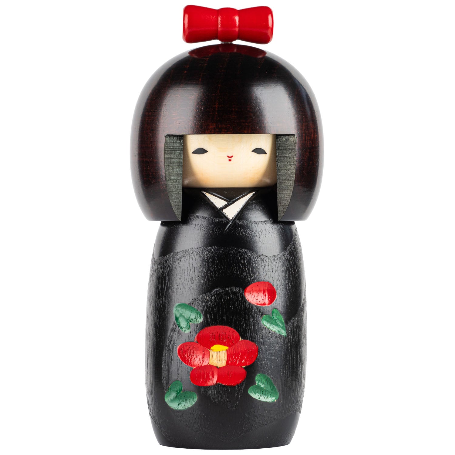 Black Camellia Japanese Kokeshi Doll