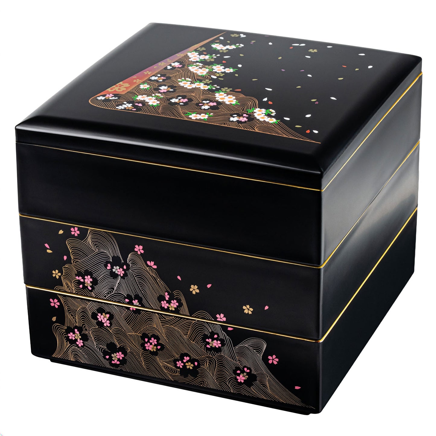Black Cherry Blossom 3 Tier Japanese Obento Box